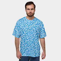 Футболка оверсайз мужская Белые узоры на синем фоне, цвет: 3D-принт — фото 2