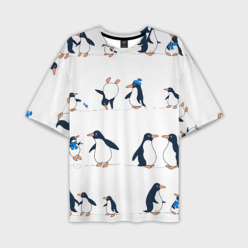 Мужская футболка оверсайз Семейство пингвинов на прогулке / 3D-принт – фото 1