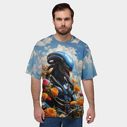 Футболка оверсайз мужская Ксеноморф в цветах, цвет: 3D-принт — фото 2
