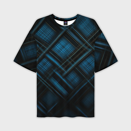 Мужская футболка оверсайз Тёмно-синяя шотландская клетка / 3D-принт – фото 1