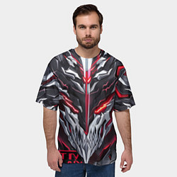 Футболка оверсайз мужская Красный неоновый кибер демон, цвет: 3D-принт — фото 2