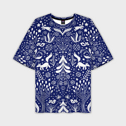 Мужская футболка оверсайз Зимний лес в скандинавском стиле - паттерн