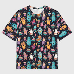 Футболка оверсайз мужская Весёлые монстры на вечеринке, цвет: 3D-принт