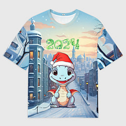 Мужская футболка оверсайз Праздничный дракон 2024