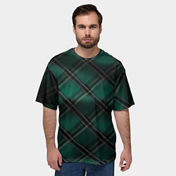 Футболка оверсайз мужская Тёмно-зелёная диагональная шотландская клетка, цвет: 3D-принт — фото 2