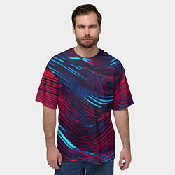 Футболка оверсайз мужская Волнистые линии красные и синие, цвет: 3D-принт — фото 2