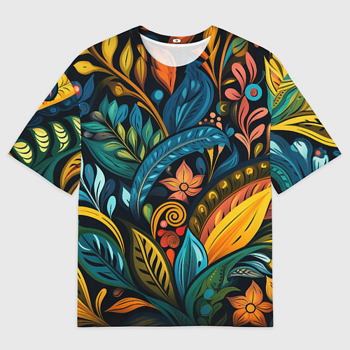 Мужская футболка оверсайз Растительный узор в бразильском стиле / 3D-принт – фото 1