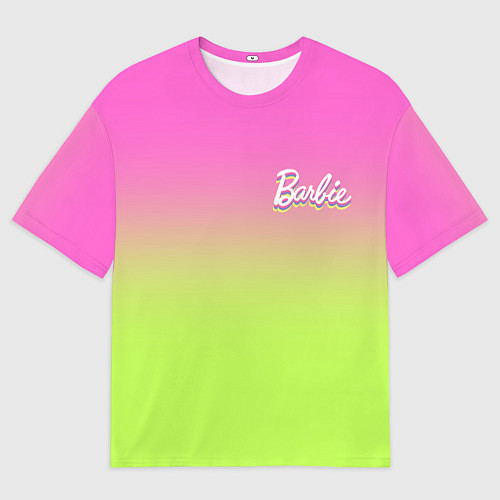 Мужская футболка оверсайз Барби: градиент розовый и ярко-зеленый / 3D-принт – фото 1