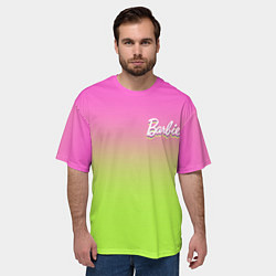 Футболка оверсайз мужская Барби: градиент розовый и ярко-зеленый, цвет: 3D-принт — фото 2