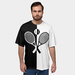 Футболка оверсайз мужская Теннис - чёрно белое, цвет: 3D-принт — фото 2