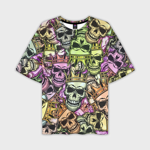 Мужская футболка оверсайз Разноцветные черепа с короной паттерн / 3D-принт – фото 1