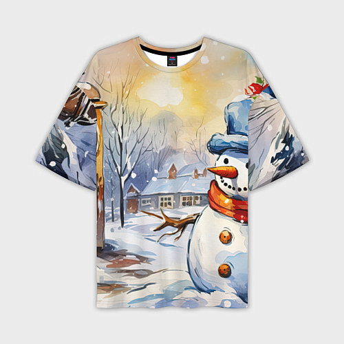 Мужская футболка оверсайз Снеговик новый год / 3D-принт – фото 1