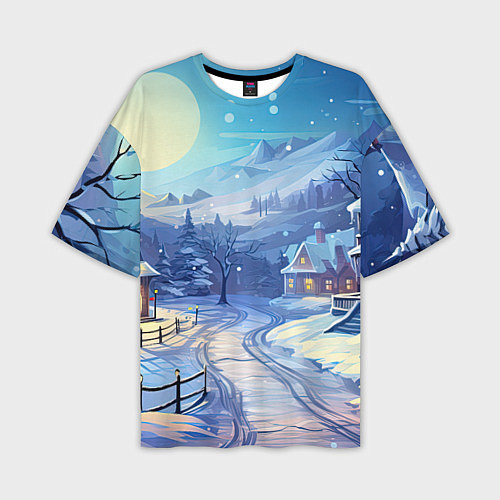 Мужская футболка оверсайз Зимняя новогодняя деревня / 3D-принт – фото 1