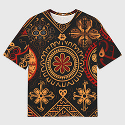 Футболка оверсайз мужская Орнамент в славянском стиле на тёмном фоне, цвет: 3D-принт