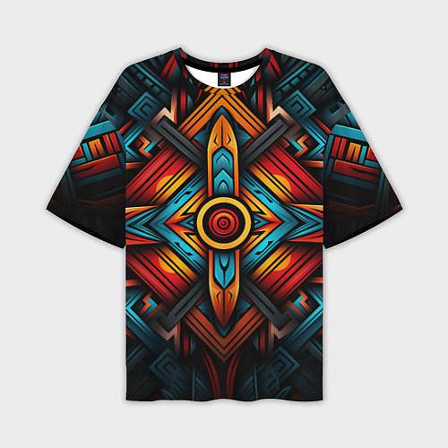 Мужская футболка оверсайз Симметричный геометрический узор в этническом стил / 3D-принт – фото 1