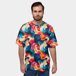 Футболка оверсайз мужская Паттерн абстрактные разноцветные волны, цвет: 3D-принт — фото 2
