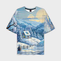 Мужская футболка оверсайз Зима в деревне