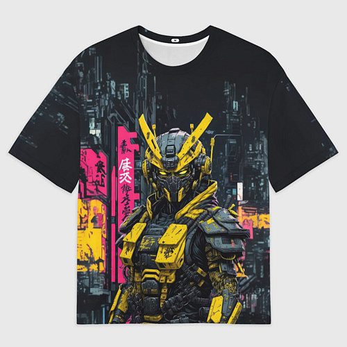 Мужская футболка оверсайз Киборг с желтыми вставками / 3D-принт – фото 1