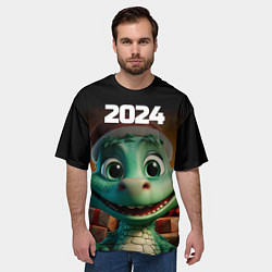 Футболка оверсайз мужская 2024 год зеленого дракона, цвет: 3D-принт — фото 2