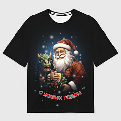 Мужская футболка оверсайз Дед мороз с драконом