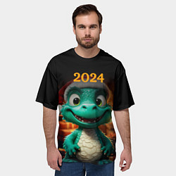 Футболка оверсайз мужская Зеленый дракон 2024, цвет: 3D-принт — фото 2