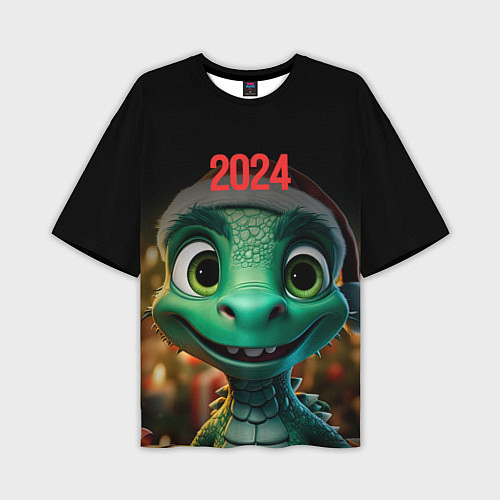 Мужская футболка оверсайз Новогодний дракон / 3D-принт – фото 1