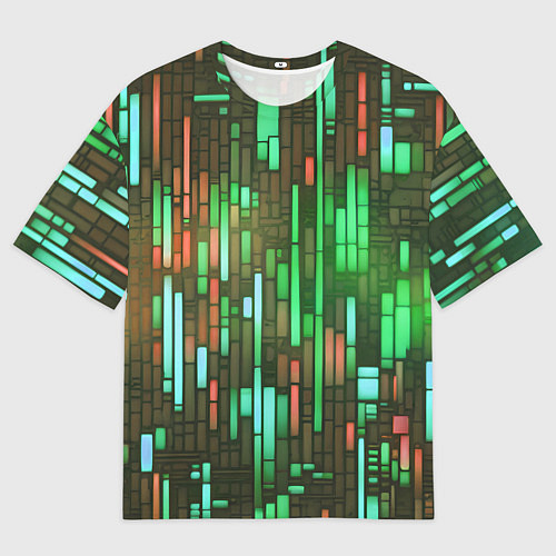 Мужская футболка оверсайз Неоновые полосы зелёные / 3D-принт – фото 1
