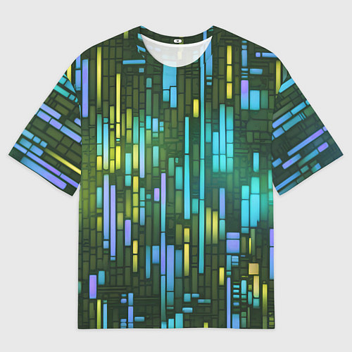 Мужская футболка оверсайз Неоновые полосы синие / 3D-принт – фото 1