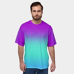 Футболка оверсайз мужская Фиолетовый бирюзовый голубой неоновый градиент, цвет: 3D-принт — фото 2