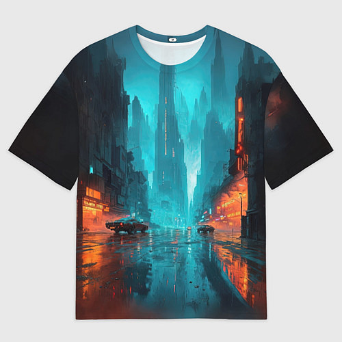 Мужская футболка оверсайз Вечерний городской пейзаж / 3D-принт – фото 1