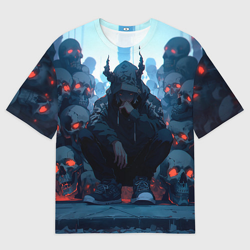 Мужская футболка оверсайз Демон и черепа / 3D-принт – фото 1