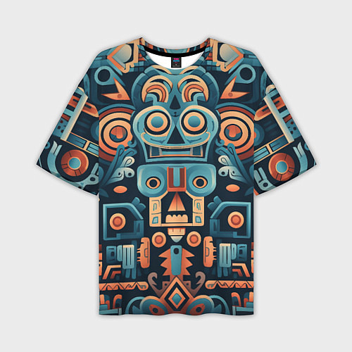 Мужская футболка оверсайз Симметричный абстрактный паттерн в ацтекском стиле / 3D-принт – фото 1