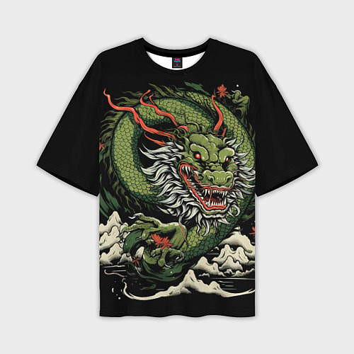 Мужская футболка оверсайз Символ года зеленый дракон / 3D-принт – фото 1