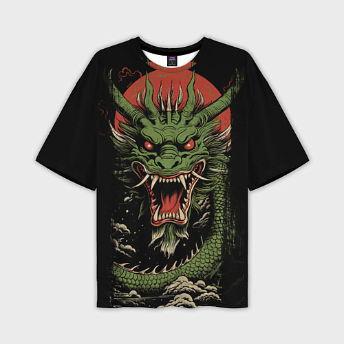 Мужская футболка оверсайз Зеленый дракон с открытой пастью / 3D-принт – фото 1