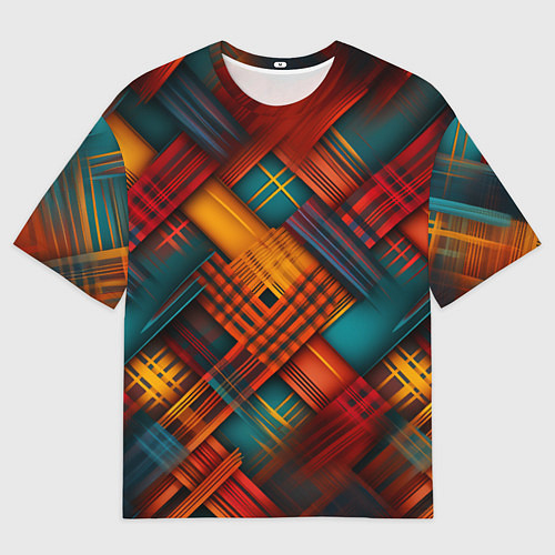 Мужская футболка оверсайз Разноцветная клетка в шотландском стиле / 3D-принт – фото 1