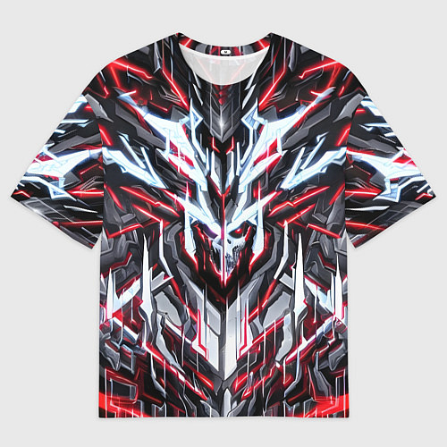 Мужская футболка оверсайз Неоновый красный кибер череп / 3D-принт – фото 1