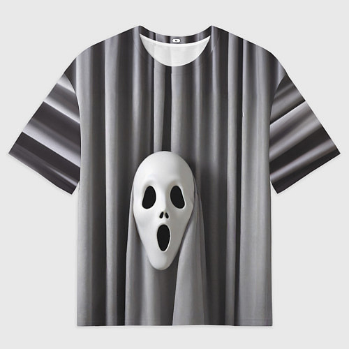 Мужская футболка оверсайз Маска призрака и серые шторы / 3D-принт – фото 1