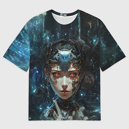 Мужская футболка оверсайз Андроид с оранжевыми глазами / 3D-принт – фото 1