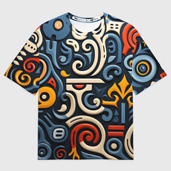 Футболка оверсайз мужская Абстрактный цветной паттерн в славянском стиле, цвет: 3D-принт