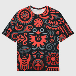 Футболка оверсайз мужская Красно-черный узор в славянском стиле, цвет: 3D-принт