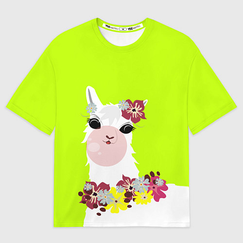 Мужская футболка оверсайз Лама - альпака в венке / 3D-принт – фото 1