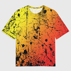 Мужская футболка оверсайз Огненный перелив заката с текстурой царапин и брыз