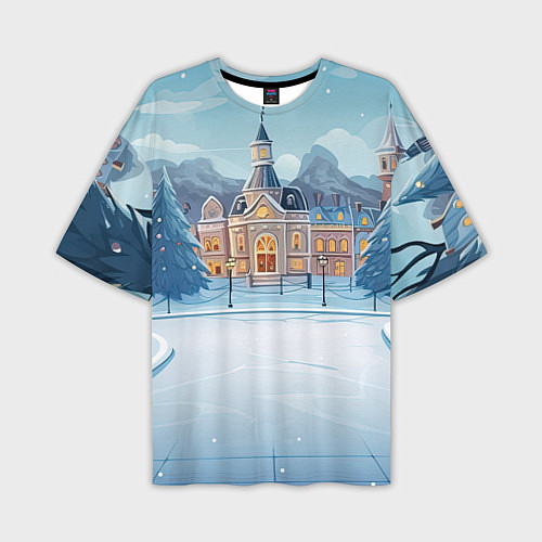 Мужская футболка оверсайз Новогодний зимний сквер / 3D-принт – фото 1