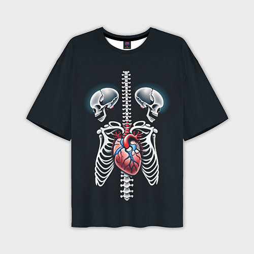 Мужская футболка оверсайз Два сросшихся скелета и сердце / 3D-принт – фото 1