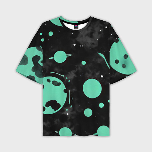 Мужская футболка оверсайз Чёрно-мятный космос от нейросети / 3D-принт – фото 1