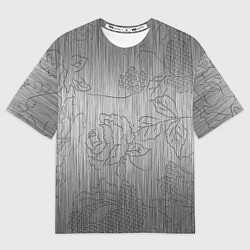 Мужская футболка оверсайз Узоры цветов на стали вытравлены