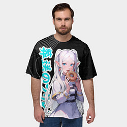 Футболка оверсайз мужская Фрирен кушает пончик, цвет: 3D-принт — фото 2