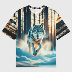 Мужская футболка оверсайз Волк в темном лесу