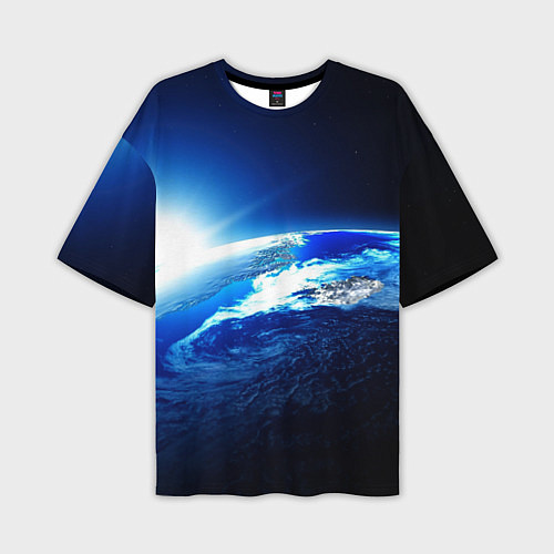 Мужская футболка оверсайз Восход солнца в космосе / 3D-принт – фото 1
