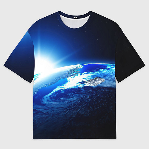 Мужская футболка оверсайз Восход солнца в космосе / 3D-принт – фото 1